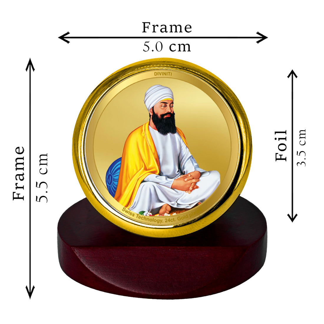 Diviniti 24K Gold Plated Guru Tegh Bahadur Photo Frame for Car Dashboard, Home Decor, Table Top, Puja Room Worship and Festival Gift MCF1CGOLD (5.5x5 CM)