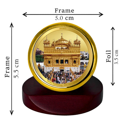 Diviniti 24K Gold Plated Golden Temple Photo Frame for Car Dashboard, Home Decor, Table Top, Puja Room Worship and Festival Gift MCF1CGOLD (5.5x5 CM)