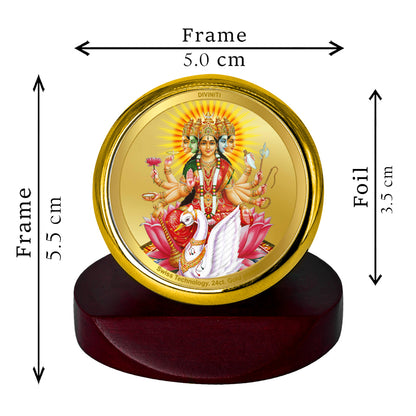 Diviniti 24K Gold Plated Gayatri Mata Photo Frame for Car Dashboard, Home Decor, Table Top, Puja Room Worship and Festival Gift MCF1CGOLD (5.5x5 CM)