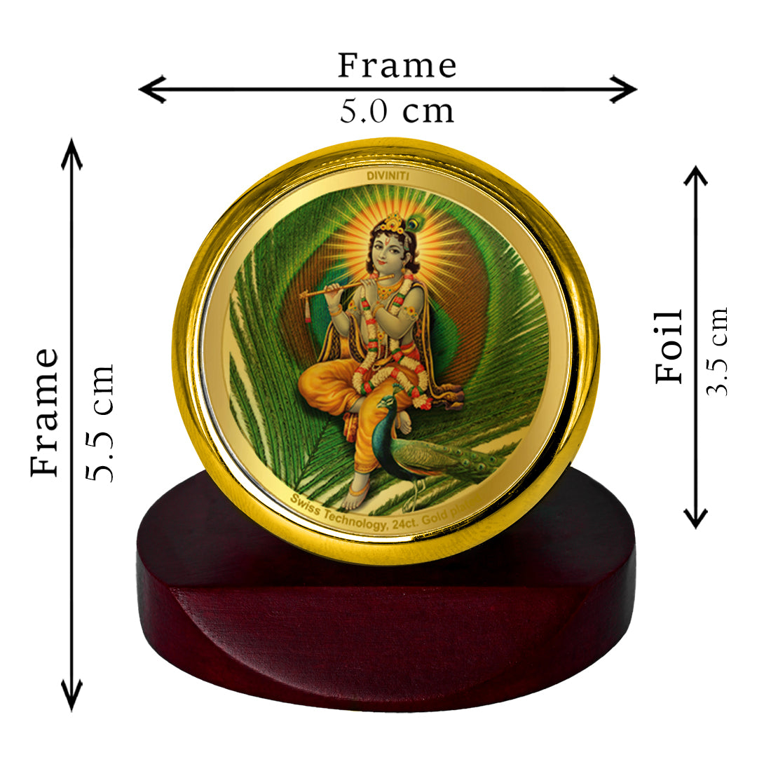 Diviniti 24K Gold Plated Lord Krishna Photo Frame for Car Dashboard, Home Decor, Table Top, Puja Room Worship and Festival Gift MCF1CGOLD (5.5x5 CM)