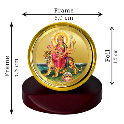 Diviniti 24K Gold Plated Lord Durga Photo Frame for Car Dashboard, Home Decor, Table Top, Puja Room Worship and Festival Gift MCF1CGOLD (5.5x5 CM)