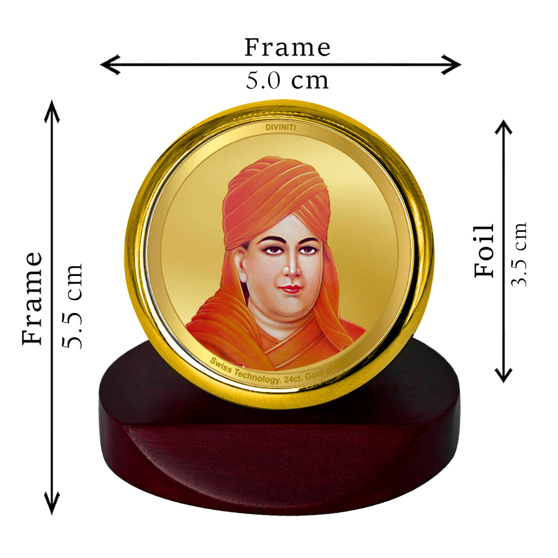 Diviniti 24K Gold Plated Dayananda Saraswati Photo Frame for Car Dashboard, Home Decor, Table Top, Puja Room Worship and Festival Gift MCF1CGOLD (5.5x5 CM)