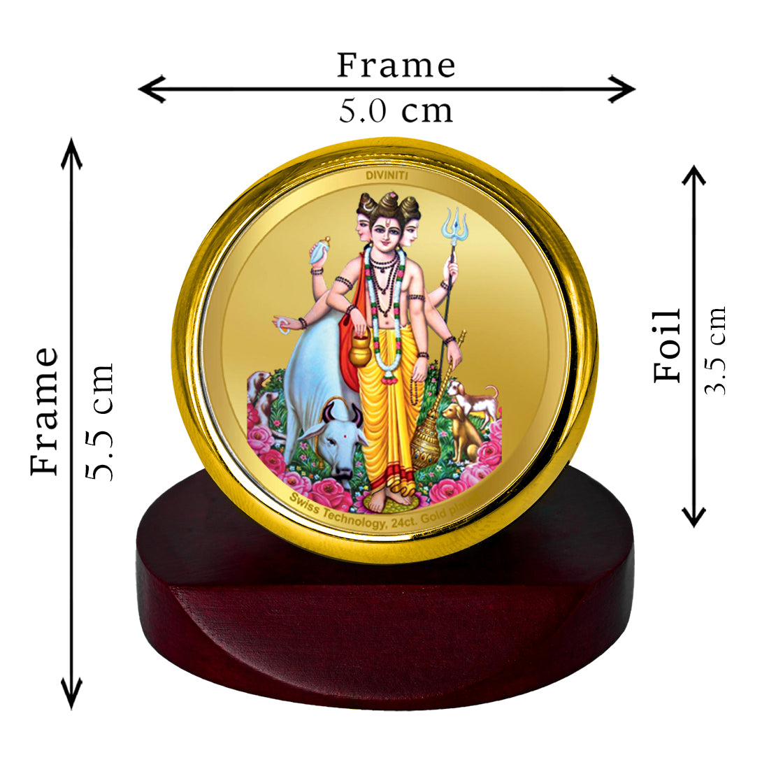 Diviniti 24K Gold Plated Dattatreya Photo Frame for Car Dashboard, Home Decor, Table Top, Puja Room Worship and Festival Gift MCF1CGOLD (5.5x5 CM)