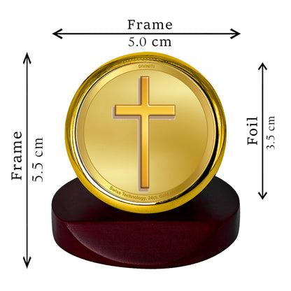 Diviniti 24K Gold Plated Holy Cross Photo Frame for Car Dashboard, Home Decor, Table Top, Pray, Showpiece and Festival Gift MCF1CGOLD (5.5x5 CM)