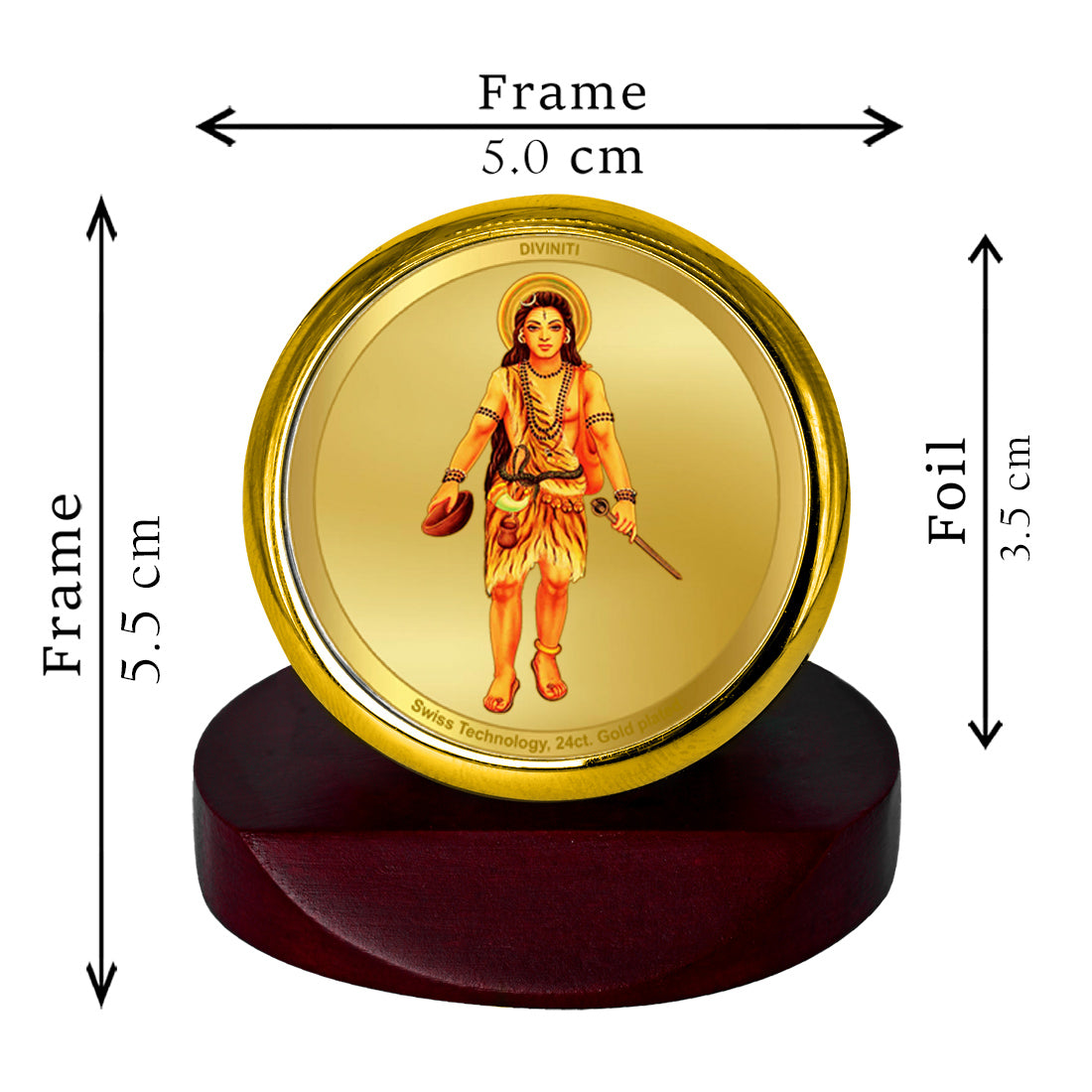 Diviniti 24K Gold Plated Baba Gorakh Nath Photo Frame for Car Dashboard, Home Decor, Table Top, Puja Room Worship and Festival Gift MCF1CGOLD (5.5x5 CM)