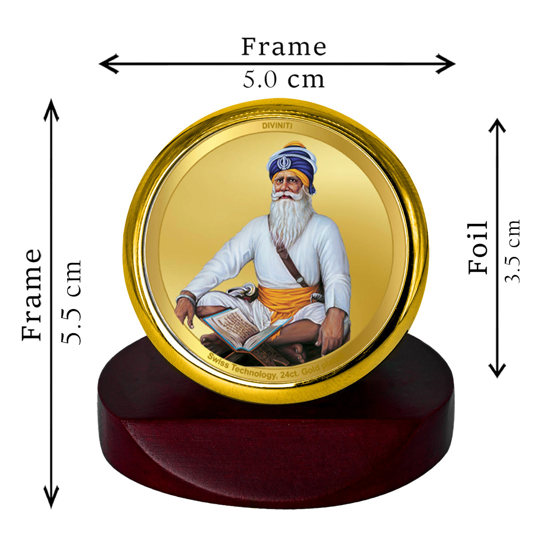 Diviniti 24K Gold Plated Baba Deep Singh Photo Frame for Car Dashboard, Home Decor, Table Top, Puja Room Worship and Festival Gift MCF1CGOLD (5.5x5 CM)