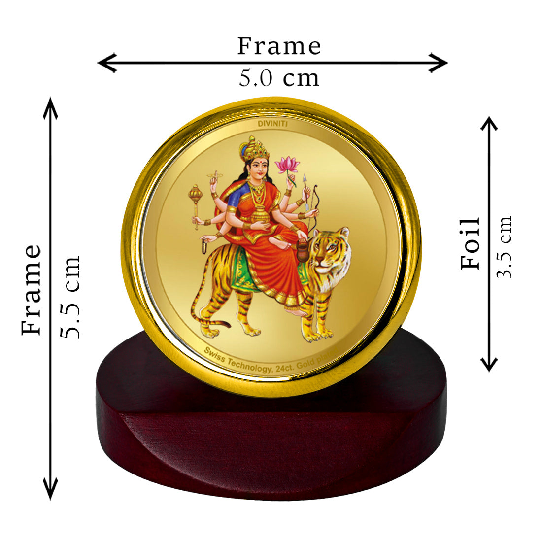 Diviniti 24K Gold Plated Chandraghanta Mata Photo Frame for Car Dashboard, Home Decor, Table Top, Puja Room Worship and Festival Gift MCF1CGOLD (5.5x5 CM)