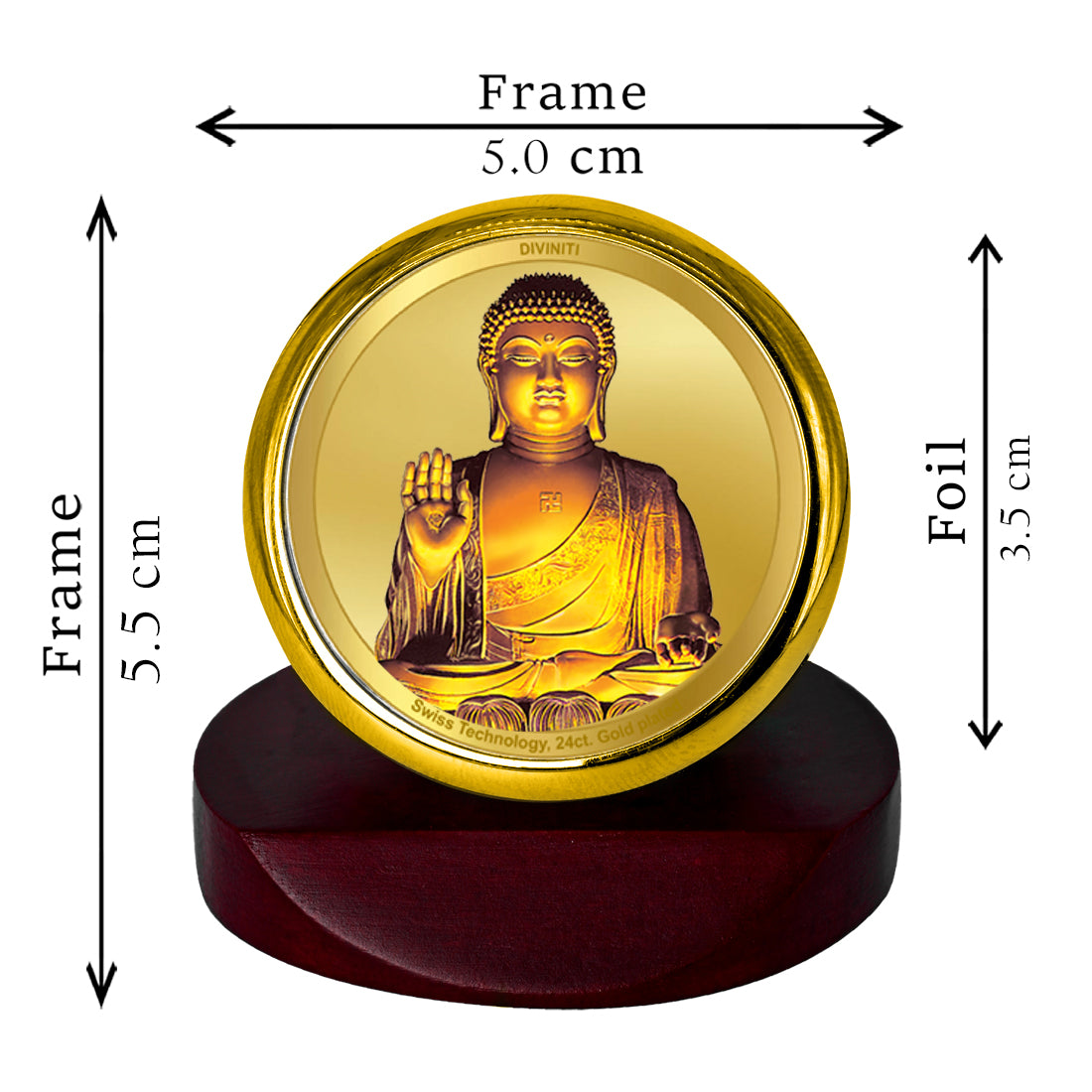 Diviniti 24K Gold Plated Buddha Photo Frame for Car Dashboard, Home Decor, Table Top, Puja Room Worship and Festival Gift MCF1CGOLD (5.5x5 CM)