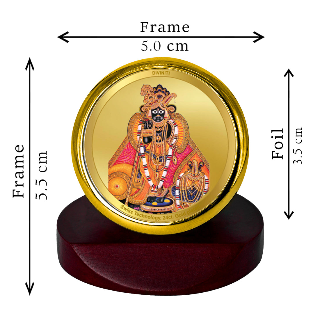 Diviniti 24K Gold Plated Bankey Bihari Photo Frame for Car Dashboard, Home Decor, Table Top, Puja Room Worship and Festival Gift MCF1CGOLD (5.5x5 CM)