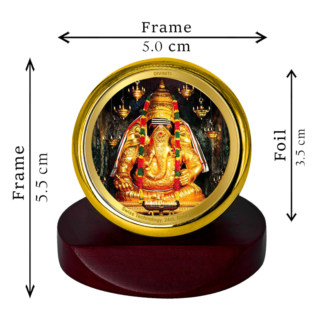 Diviniti 24K Gold Plated Ayyapa Vinaygar Photo Frame for Car Dashboard, Home Decor, Table Top, Puja Room Worship and Festival Gift MCF1CGOLD (5.5x5 CM)