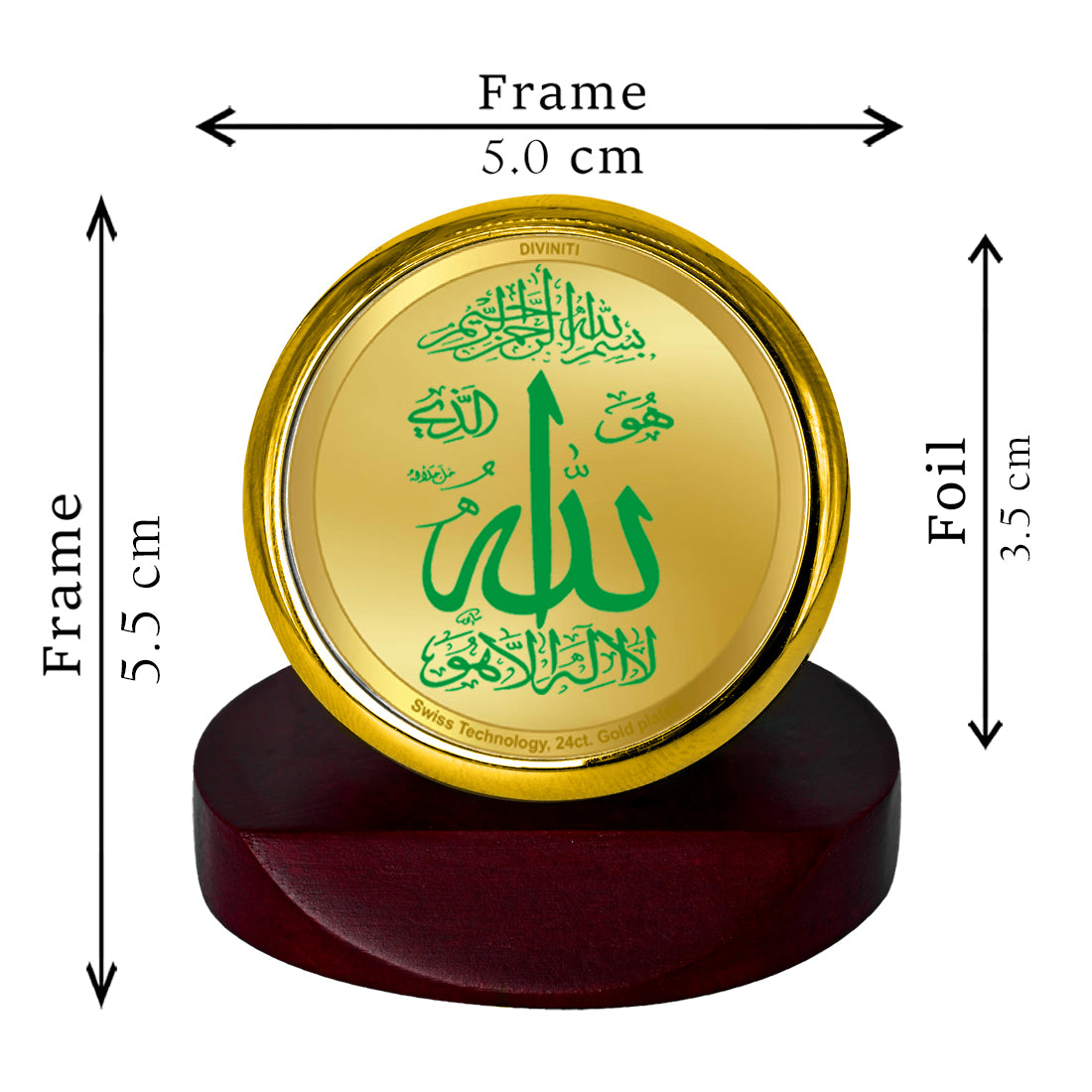 Diviniti 24K Gold Plated Allah Photo Frame for Car Dashboard, Home Decor, Table Top, Pray, Showpiece and Festival Gift MCF1CGOLD (5.5x5 CM)