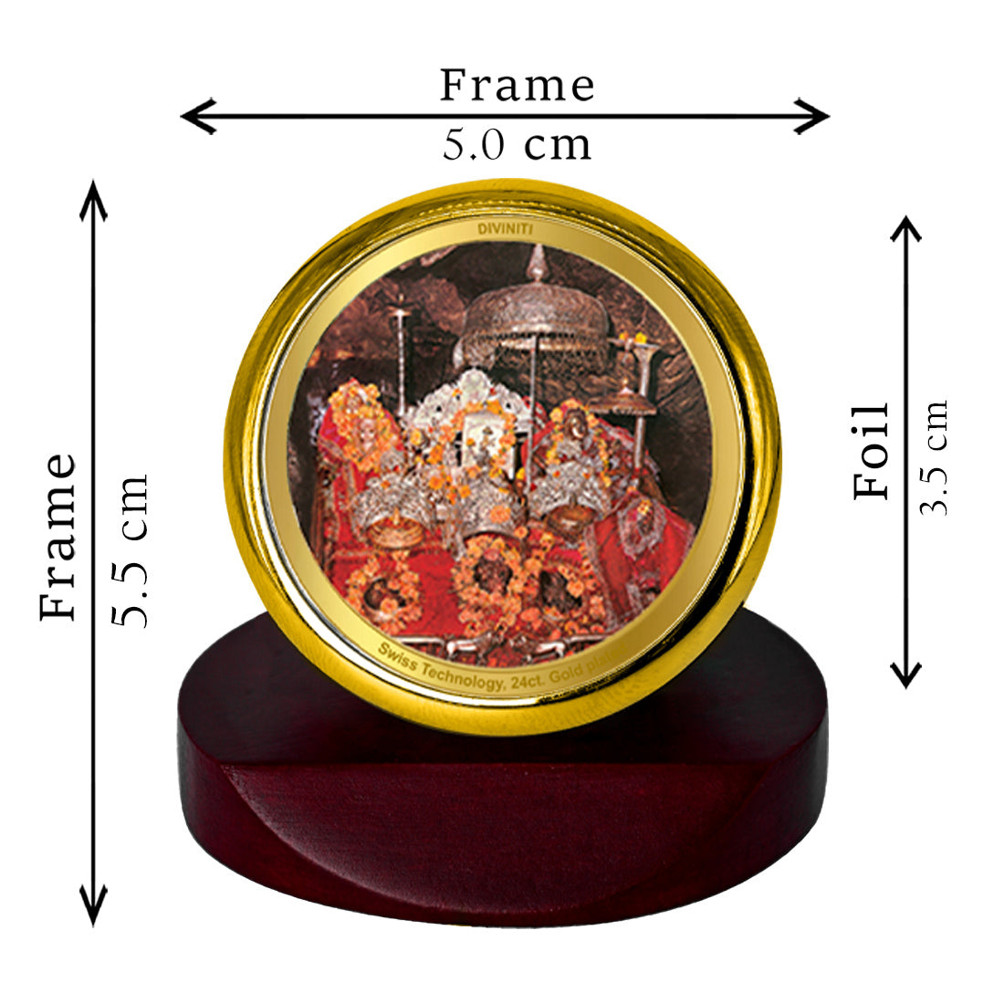 Diviniti 24K Gold Plated Mata Ka Darbar Photo Frame for Car Dashboard, Home Decor, Table Top, Puja Room Worship and Festival Gift MCF1CGOLD (5.5x5 CM)