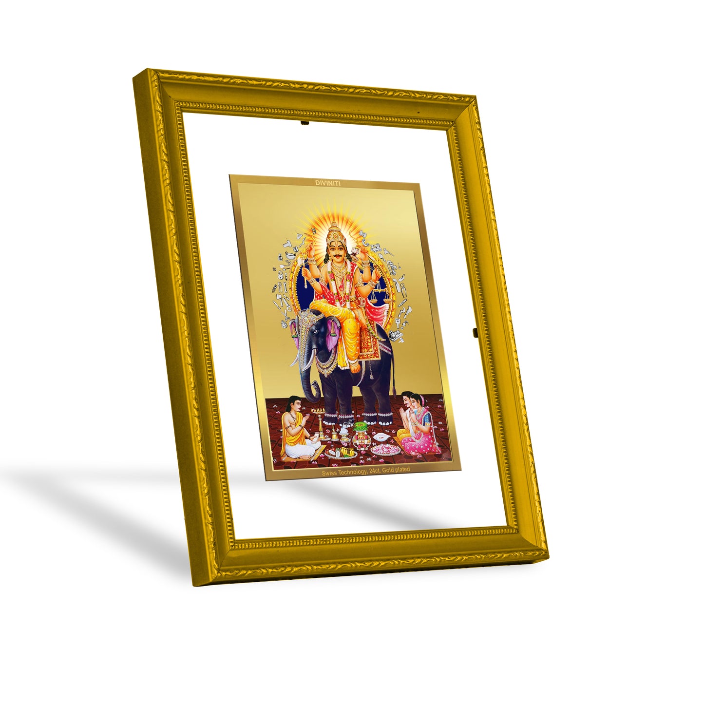 DIVINITI 24K Gold Plated Vishwakarma Wooden Photo Frame Idol for Puja Room, Home Wall Decor, Workshop, Table Top, Premium Gift | DG101 Size 2 (22.6x18.4 CM)