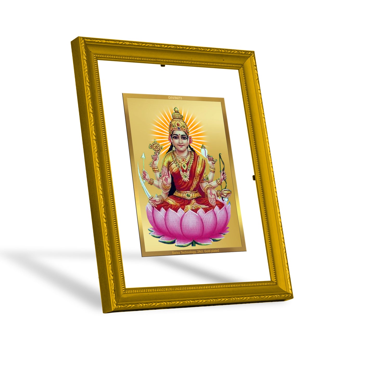 DIVINITI 24K Gold Plated Veer Laxmi Wooden Traditional Photo Frame Idol for Home Wall Decor, Workshop, Table Top, Premium Gift | DG101 Size 2 (22.6x18.4 CM)