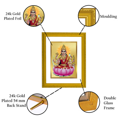 DIVINITI 24K Gold Plated Veer Laxmi Wooden Traditional Photo Frame Idol for Home Wall Decor, Workshop, Table Top, Premium Gift | DG101 Size 2 (22.6x18.4 CM)