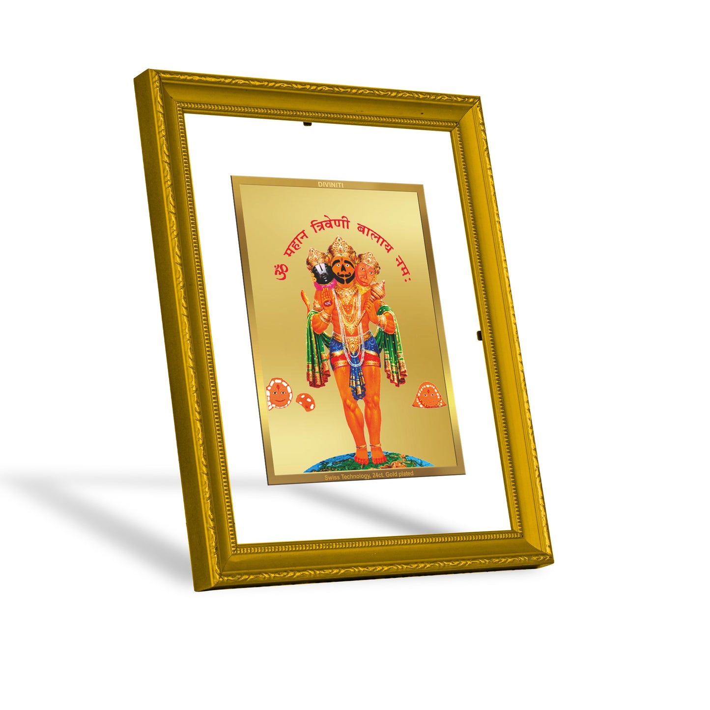 DIVINITI 24K Gold Plated Triveni Balaji Photo Frame Idol for Home Decor, Table Top, Wall Hanging, Workshop, Premium Gift|DG101 Size 2 (22.6x18.4 CM)