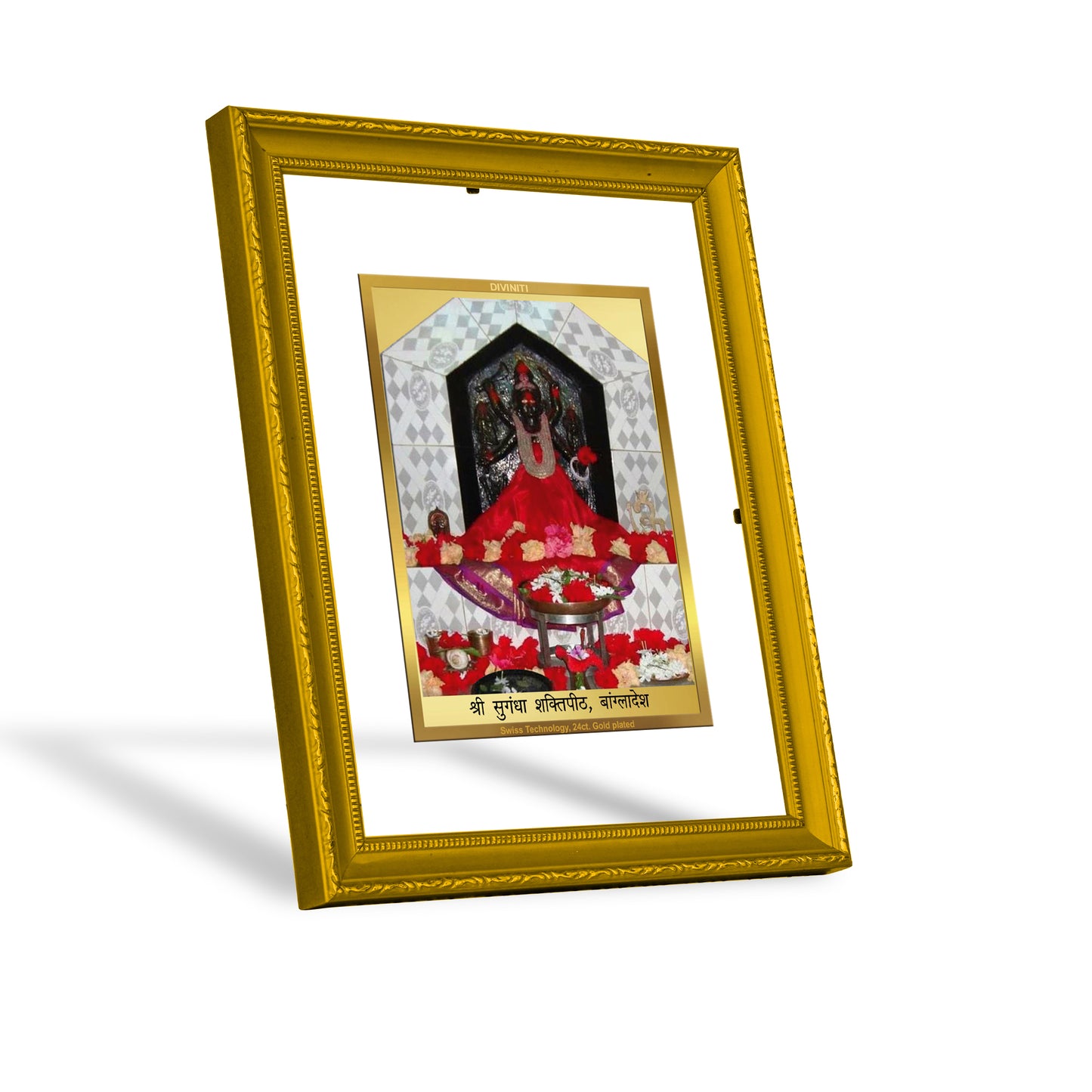 DIVINITI 24K Gold Plated Sugandha Shaktipeeth Wooden Photo Frame Idol for Wall Hanging, Workshop, Table Top, Home Decor, Gift | DG101 Size 2 (22.6x18.4 CM)