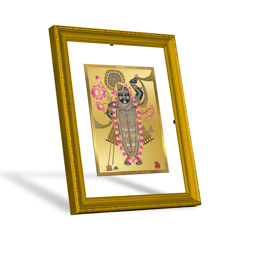 DIVINITI 24K Gold Plated Foil Lord Shrinathji Wooden Photo Frame Idol for Puja Room, Workshop, Home Decor, Gift | DG101 Size 2 (22.6x18.4 CM)