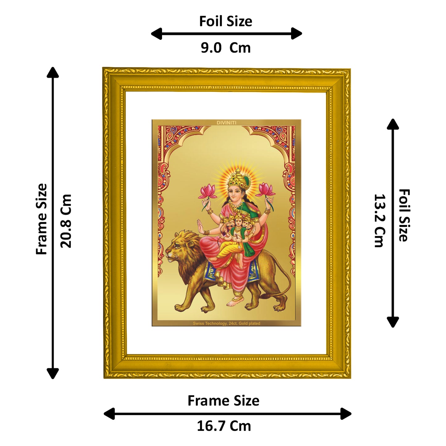 DIVINITI 24K Gold Plated Skanda Mata Wooden Traditional Photo Frame Idol for Home Decor, Table Top, Wall Hanging, Workshop, Premium Gift | DG113 Size 2 (22.6x18.4 CM)