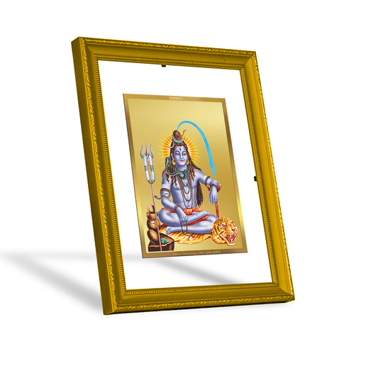 DIVINITI 24K Gold Plated Foil Lord Shiv Wooden Elegant Photo Frame Idol for Home Decor, Wall Hanging, Puja Room, Gift | DG101 Size 2 (22.6x18.4 CM)