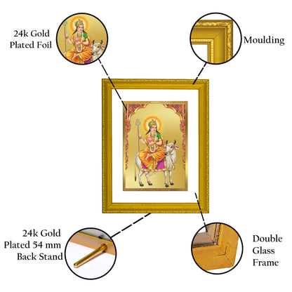 DIVINITI 24K Gold Plated Foil Shailputri Mata Wooden Photo Frame Idol for Puja Room, Home Decor, Wall Hanging, Workshop, Gift | DG101 Size 2 (22.6x18.4 CM)