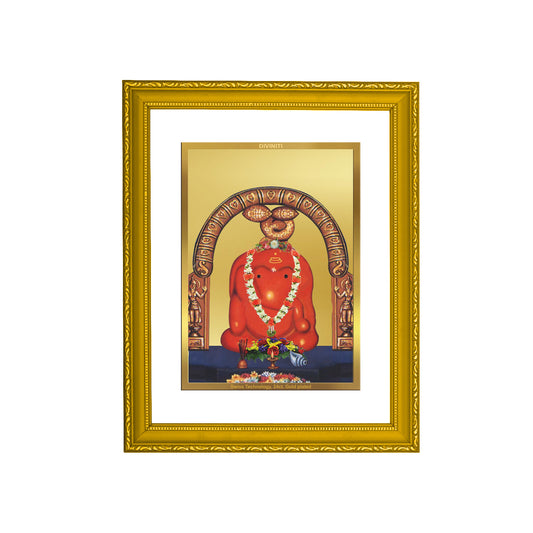 DIVINITI 24K Gold Plated Foil Lord Ganesha Wooden Religious Photo Frame Idol for Puja Room, Home Decor, Wall Hanging, Gift | DG101 Size 2 (22.6x18.4 CM)