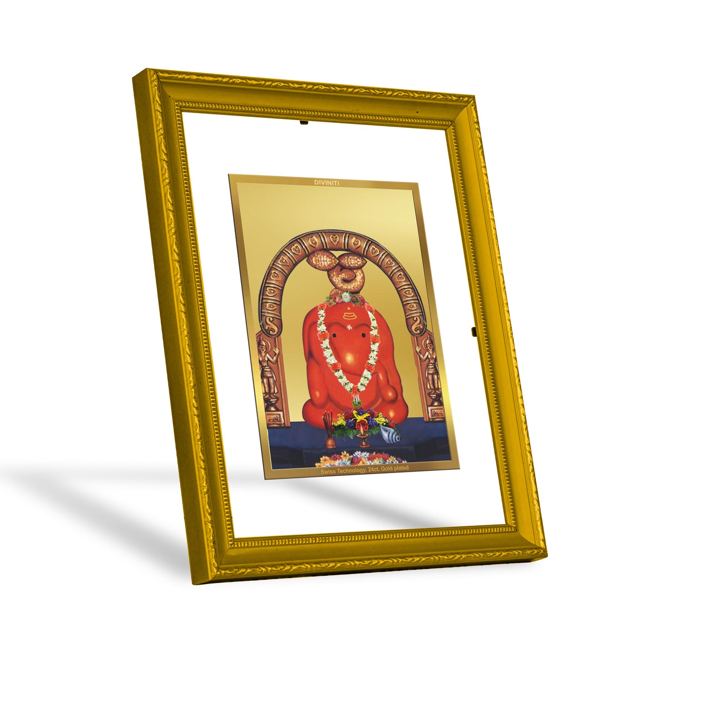 DIVINITI 24K Gold Plated Foil Lord Ganesha Religious Photo Frame Idol for Puja Room, Home Decor, Wall Hanging, Gift|DG101 Size 2 (22.6x18.4 CM)