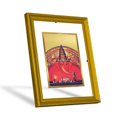 DIVINITI 24K Gold Plated Foil Lord Ganesha Photo Frame Idol for Workshop, Puja Room, Home Wall Decor, Traditional Gift|DG101 Size 2 (22.6x18.4 CM)