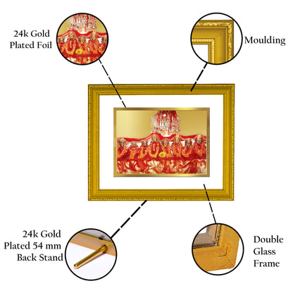 DIVINITI 24K Gold Plated Foil Shoolni Mata Wooden Classic Photo Frame Idol for Workshop, Home Decor, Puja Room, Luxury Gift | DG101 Size 2 (22.6x18.4 CM)