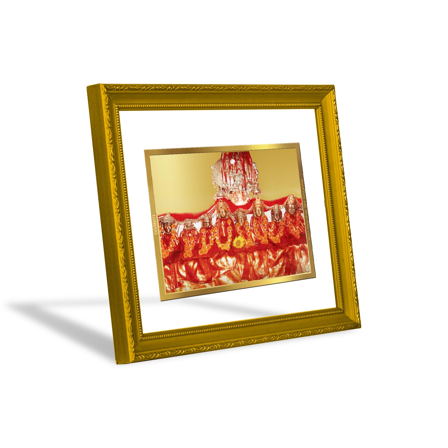 DIVINITI 24K Gold Plated Foil Shoolni Mata Wooden Classic Photo Frame Idol for Workshop, Home Decor, Puja Room, Luxury Gift | DG101 Size 2 (22.6x18.4 CM)