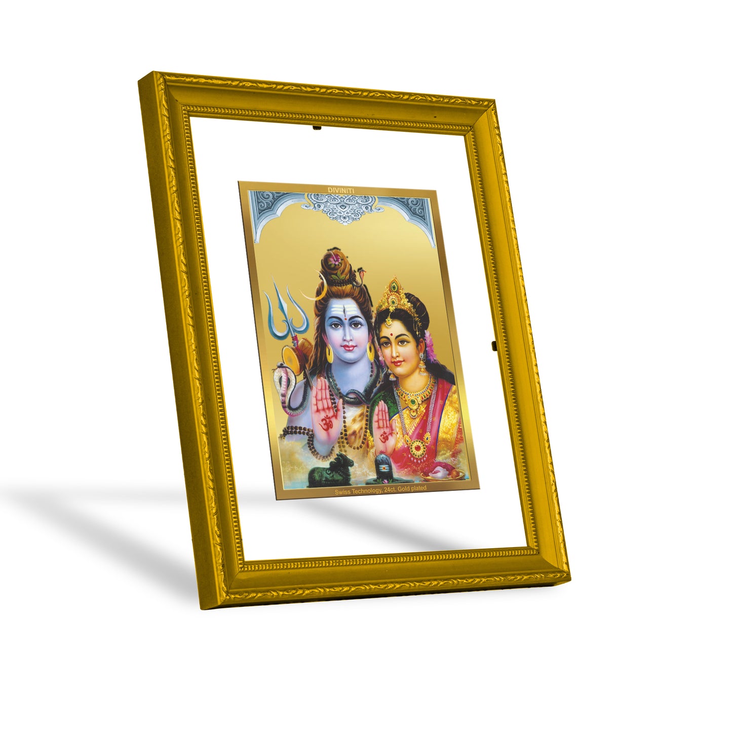 DIVINITI 24K Gold Plated Foil Lord Shiv Parivar Wall Photo Frame Idol for Puja Room, Home Decor, Luxury Gift|DG101 Size 2 (22.6x18.4 CM)