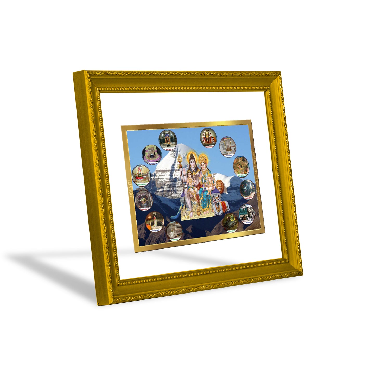 DIVINITI 24K Gold Plated Foil Lord Shiv Parivar Wooden Stylish Photo Frame Idol for Wall Hanging, Puja Room, Home Decor, Gift | DG101 Size 2 (22.6x18.4 CM)