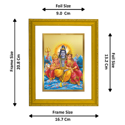 DIVINITI 24K Gold Plated Foil Lord Shiv Parivar Wooden Exquisite Photo Frame Idol for Wall Hanging, Puja Room, Home Decor, Gift | DG101 Size 2 (22.6x18.4 CM)