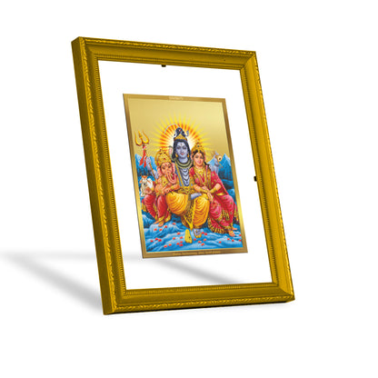 DIVINITI 24K Gold Plated Foil Lord Shiv Parivar Wooden Exquisite Photo Frame Idol for Wall Hanging, Puja Room, Home Decor, Gift | DG101 Size 2 (22.6x18.4 CM)