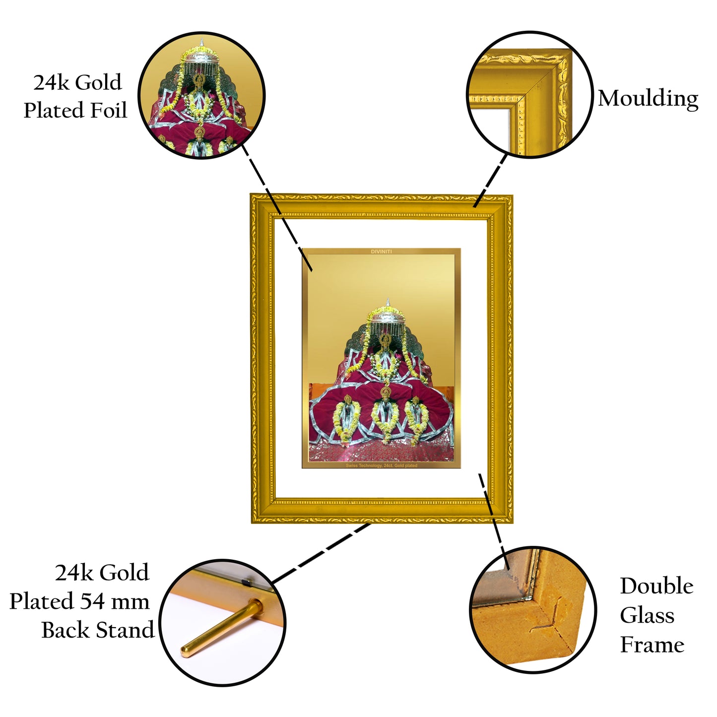 DIVINITI 24K Gold Plated Foil Ram Lalla Wooden Photo Frame Idol for Home Decor, Wall Hanging, Puja Room, Gift | DG101 Size 2 (22.6x18.4 CM)