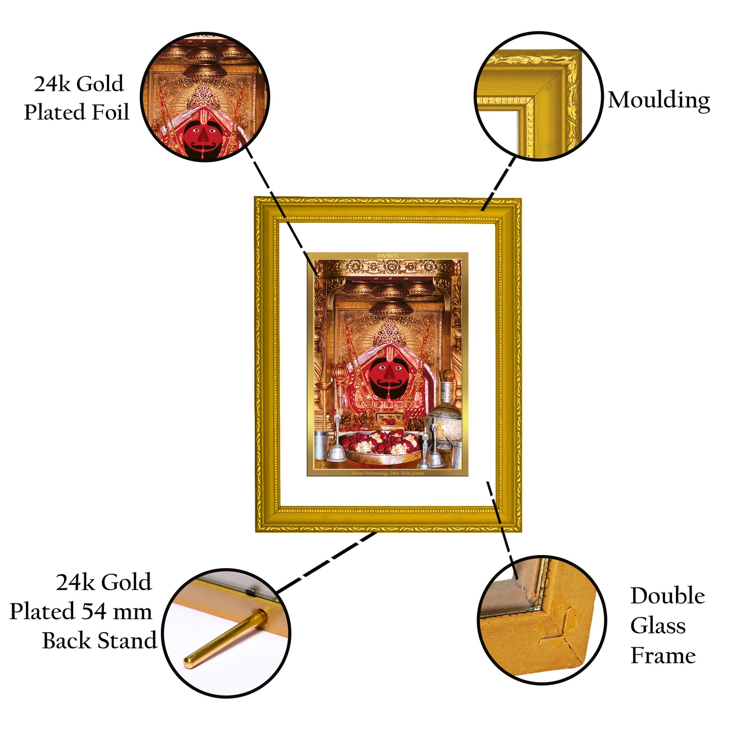 DIVINITI 24K Gold Plated Foil Salasar Balaji Wooden Luxurious Wall Photo Frame Idol for Home Decor, Puja Room, Workshop, Gift | DG101 Size 2 (22.6x18.4 CM)