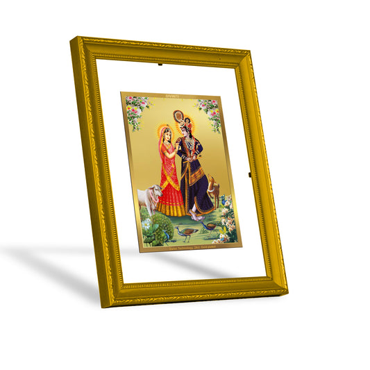 DIVINITI 24K Gold Plated Radha Krishna Wooden Traditional Photo Frame Idol for Home Wall Decor, Workshop, Table Top, Premium Gift | DG101 Size 2 (22.6x18.4 CM)