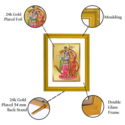 DIVINITI 24K Gold Plated Radha Krishna Modern Photo Frame Idol for Puja Room, Home Wall Decor, Workshop, Table Top, Premium Gift|DG101 Size 2 (22.6x18.4 CM)