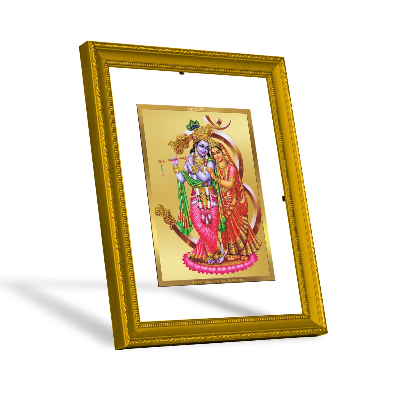 DIVINITI 24K Gold Plated Radha Krishna Modern Photo Frame Idol for Puja Room, Home Wall Decor, Workshop, Table Top, Premium Gift|DG101 Size 2 (22.6x18.4 CM)