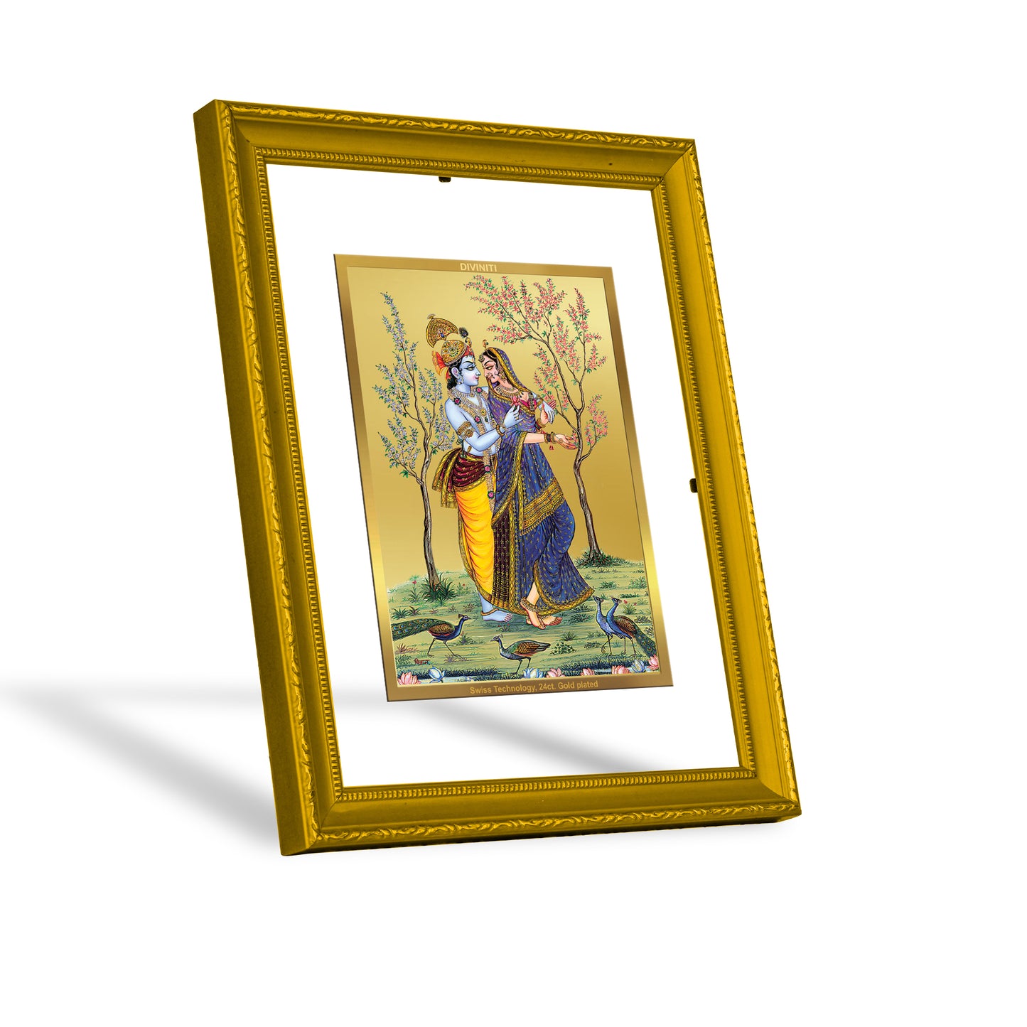 DIVINITI 24K Gold Plated Radha Krishna Photo Frame Idol for Home Decor, Puja Room, Table Top, Wall Hanging, Workshop, Luxurious Gift|DG101 Size 2 (22.6x18.4 CM)