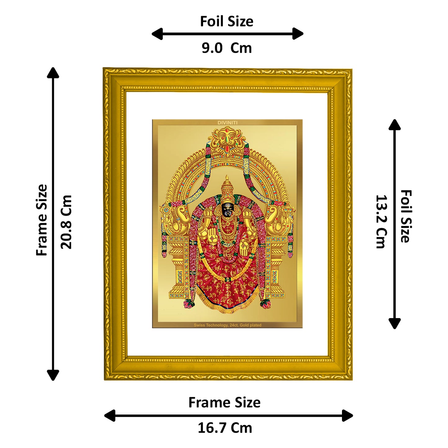 DIVINITI 24K Gold Plated Padmavathi Wooden Elegant Photo Frame Idol for Wall Hanging, Workshop, Table Top, Home Decor, Luxury Gift | DG113 Size 2 (22.6x18.4 CM)