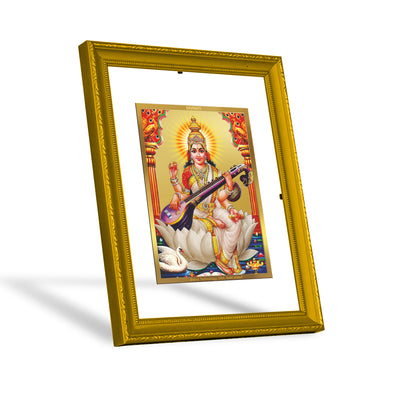 DIVINITI 24K Gold Plated Foil Santoshi Mata Wooden Stylish Photo Frame Idol for Wall Hanging, Puja Room, Workshop, Home Decor, Gift | DG101 Size 2 (22.6x18.4 CM)