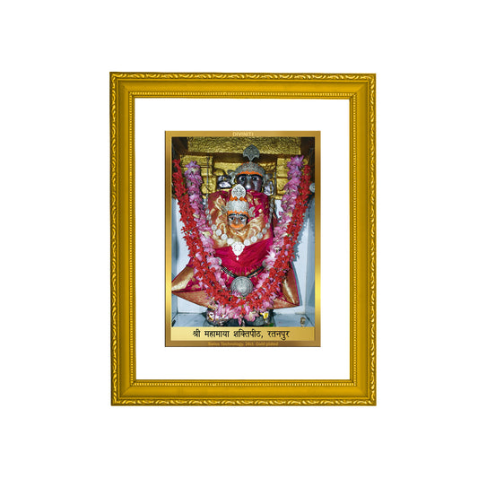 DIVINITI 24K Gold Plated Mahamaya Shaktipeeth Wooden Premium Photo Frame Idol for Home Decor, Wall Hanging, Workshop, Table Top, Gift | DG113 Size 2 (22.6x18.4 CM)