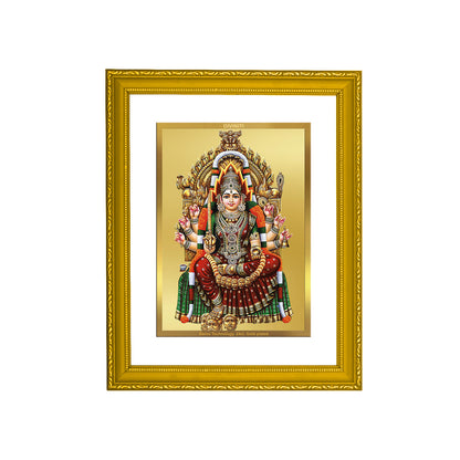 DIVINITI 24K Gold Plated Foil Samayapuram Mariamman Wooden Wall Hanging Photo Frame Idol for Workshop, Home Decor, Puja Room, Gift | DG101 Size 2 (22.6x18.4 CM)