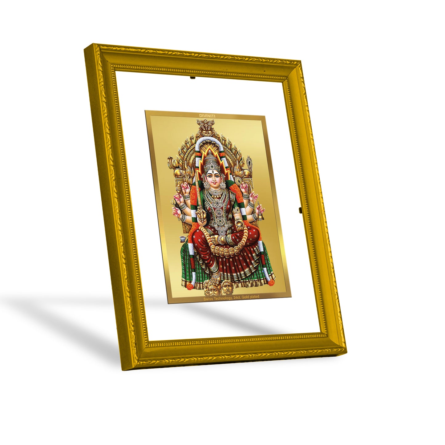 DIVINITI 24K Gold Plated Foil Samayapuram Mariamman Wooden Wall Hanging Photo Frame Idol for Workshop, Home Decor, Puja Room, Gift | DG101 Size 2 (22.6x18.4 CM)