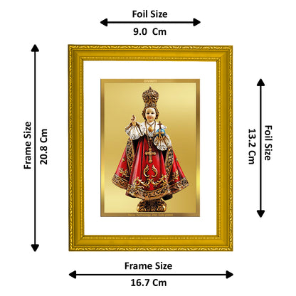 DIVINITI 24K Gold Plated Foil Infant Jesus Wooden Stylish Photo Frame Idol for Wall Hanging, Home Decor, Workshop, Premium Gift | DG101 Size 2 (22.6x18.4 CM)