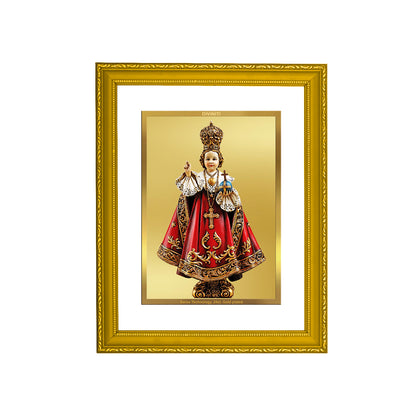 DIVINITI 24K Gold Plated Foil Infant Jesus Wooden Stylish Photo Frame Idol for Wall Hanging, Home Decor, Workshop, Premium Gift | DG101 Size 2 (22.6x18.4 CM)