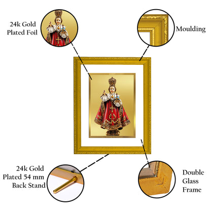 DIVINITI 24K Gold Plated Foil Infant Jesus Wooden Stylish Photo Frame Idol for Wall Hanging, Home Decor, Workshop, Premium Gift | DG101 Size 2 (22.6x18.4 CM)