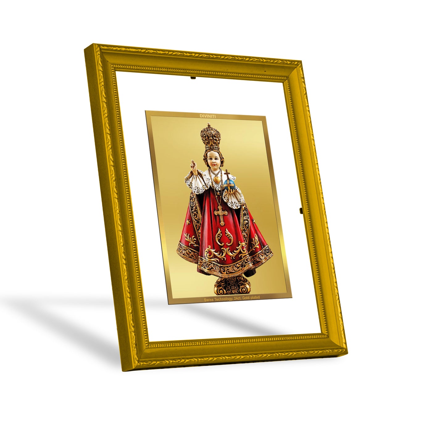 DIVINITI 24K Gold Plated Foil Infant Jesus Wooden Stylish Photo Frame Idol for Wall Hanging, Home Decor, Workshop, Premium Gift | DG101 Size 2 (22.6x18.4 CM)