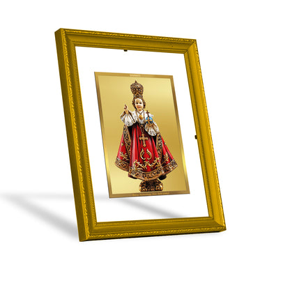 DIVINITI 24K Gold Plated Foil Infant Jesus Wooden Stylish Photo Frame Idol for Wall Hanging, Home Decor, Workshop, Premium Gift | DG101 Size 2 (22.6x18.4 CM)